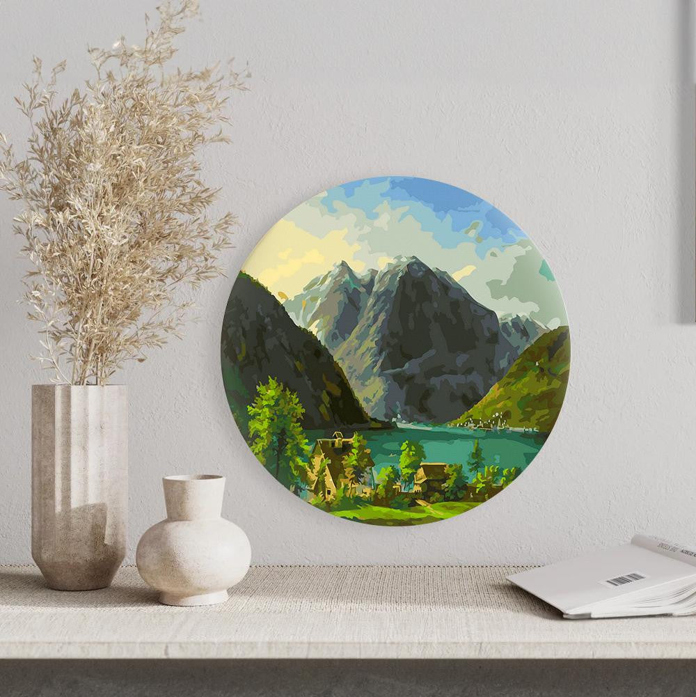 Круглая картина по номерам Озерный пейзаж