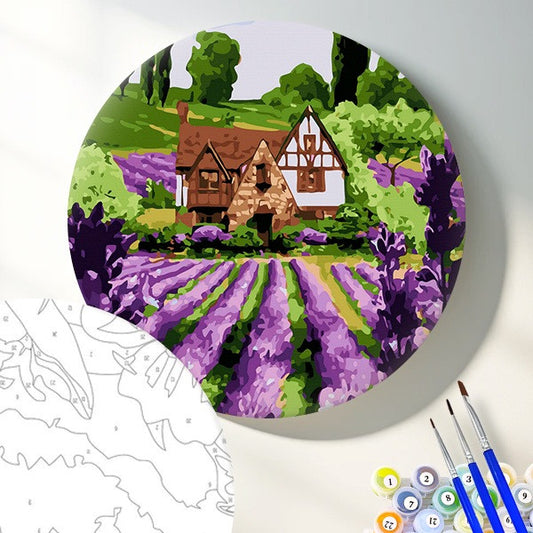 Круглая картина по номерам Лавандовый дом