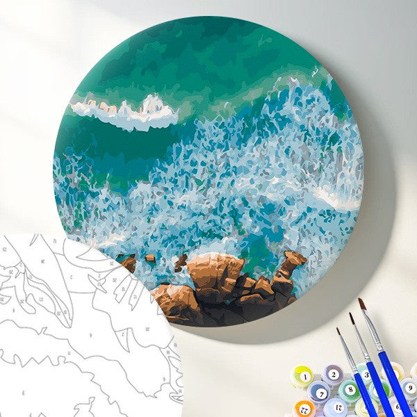 Круглая картина по номерам Бушующий океан