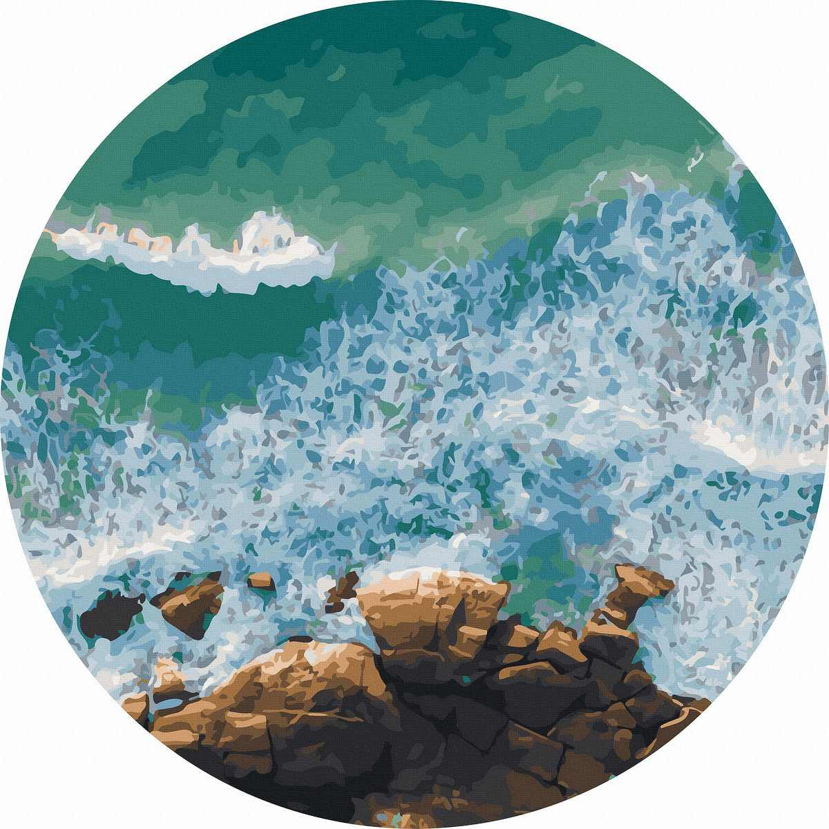 Круглая картина по номерам Бушующий океан