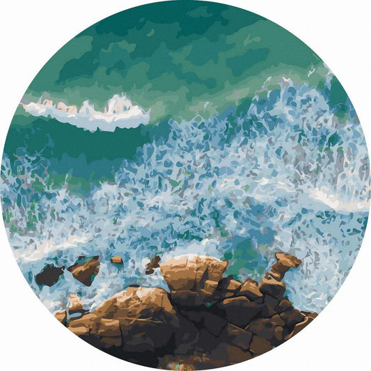 Круглая картина по номерам Бушующий океан