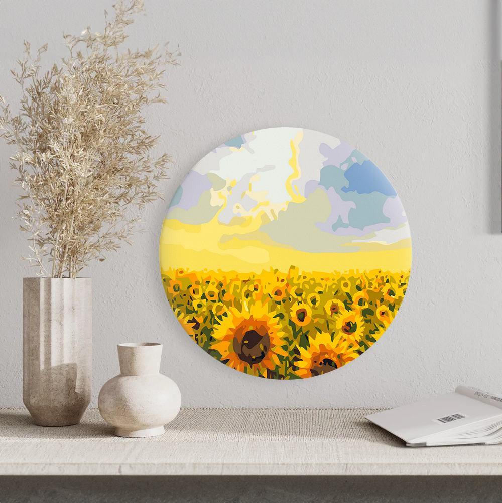 Круглая картина по номерам Поля подсолнечника