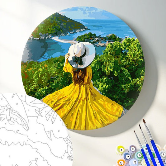 Круглая картина по номерам Девушка - солнце.