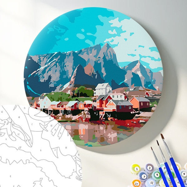 Круглая картина по номерам Город в хрустальных горах