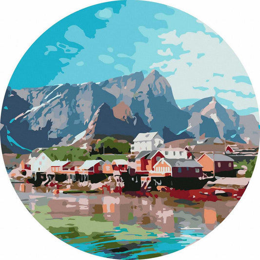 Круглая картина по номерам Город в хрустальных горах