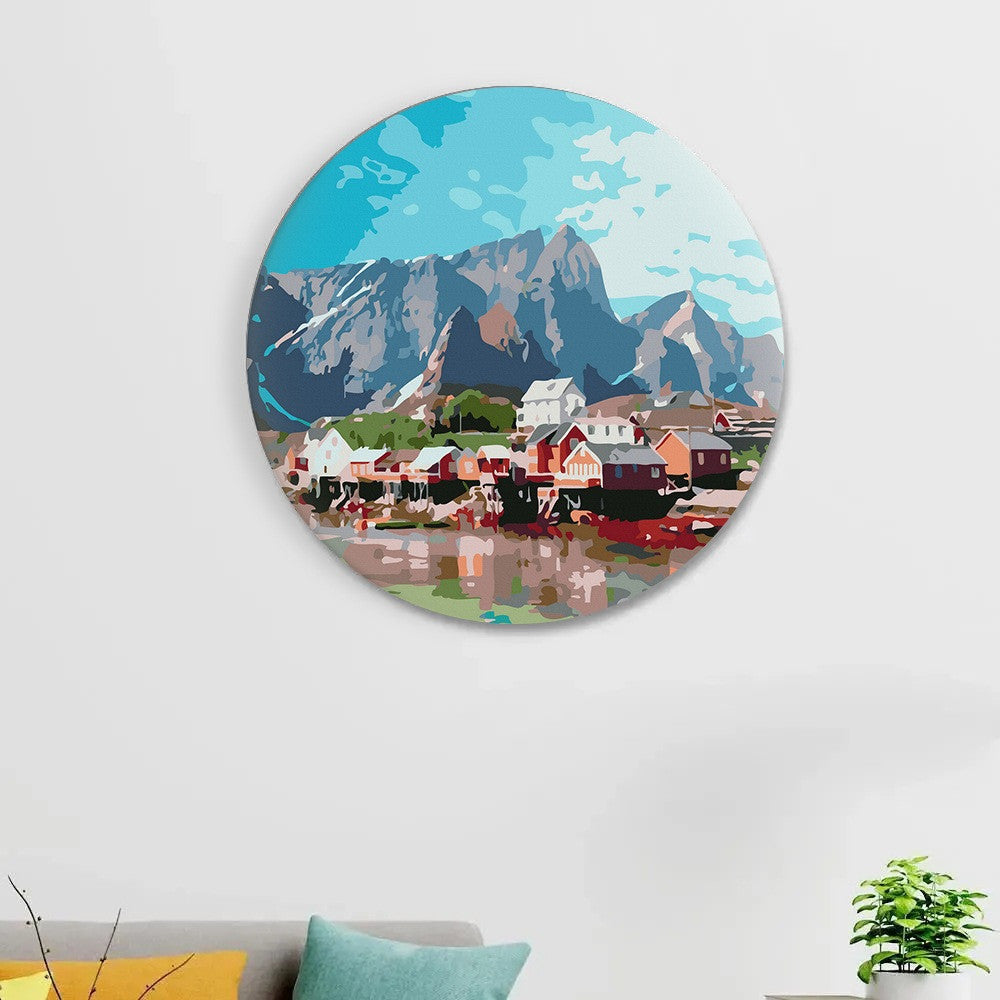 Круглая картина по номерам Город в хрустальных горах