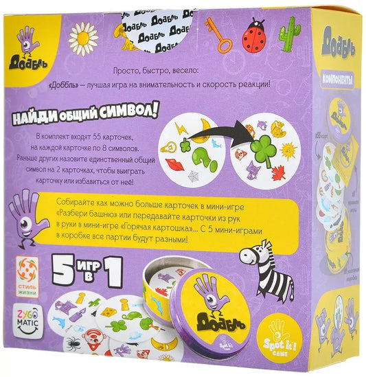 Настольная игра Доббль Эко от Sovabooks, семейная игра с яркими карточками и игровым полем для всей семьи.