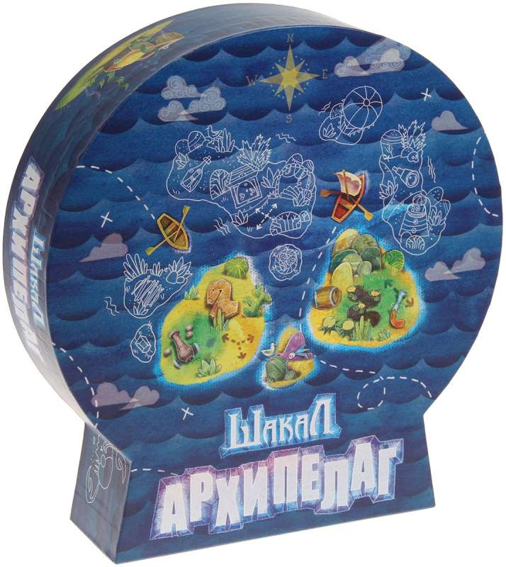 Настольная игра Шакал архипелаг от Sovabooks, приключенческая настолка для всей семьи, изображение коробки и компонентов.