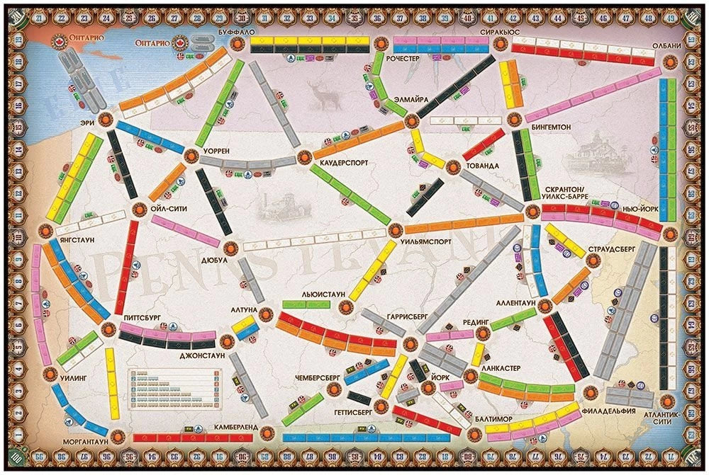 Настольная игра Ticket to Ride: Великобритания и Пенсильвания, дополнение, Sovabooks, карточки и игровое поле
