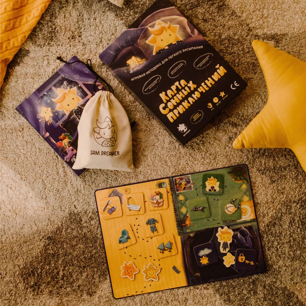 Настольная игра Карта сонных приключений от Sovabooks с красочной картой и игровыми компонентами на изображении.
