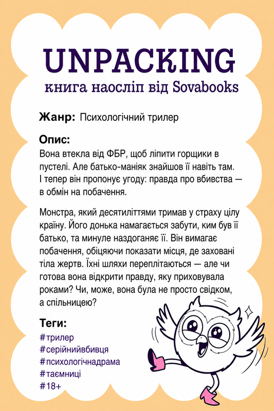 UNPACKING книга наосліп від SOVABOOKS -  Трилер
