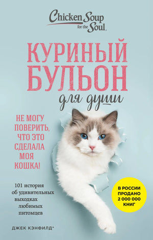 Книга "Куриный бульон для души" от Sovabooks, обложка с изображением кошки, история о питомцах и их выходках.