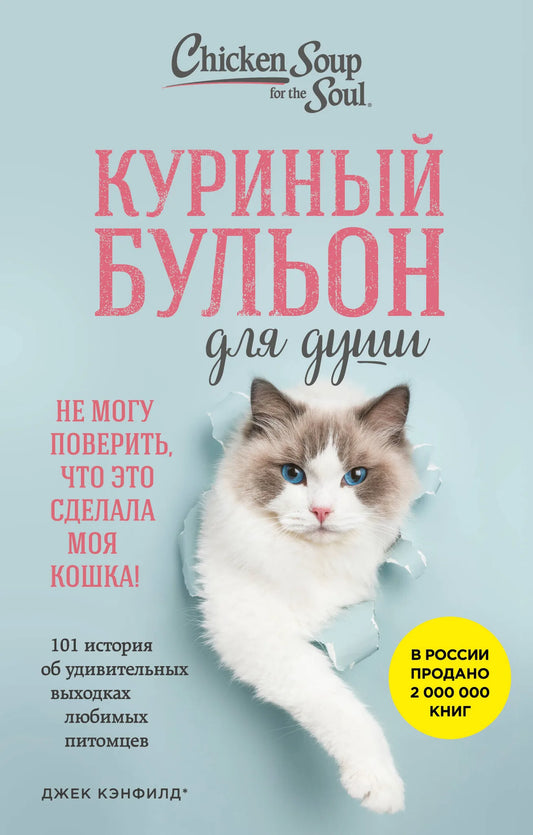 Книга "Куриный бульон для души" от Sovabooks, обложка с изображением кошки, история о питомцах и их выходках.