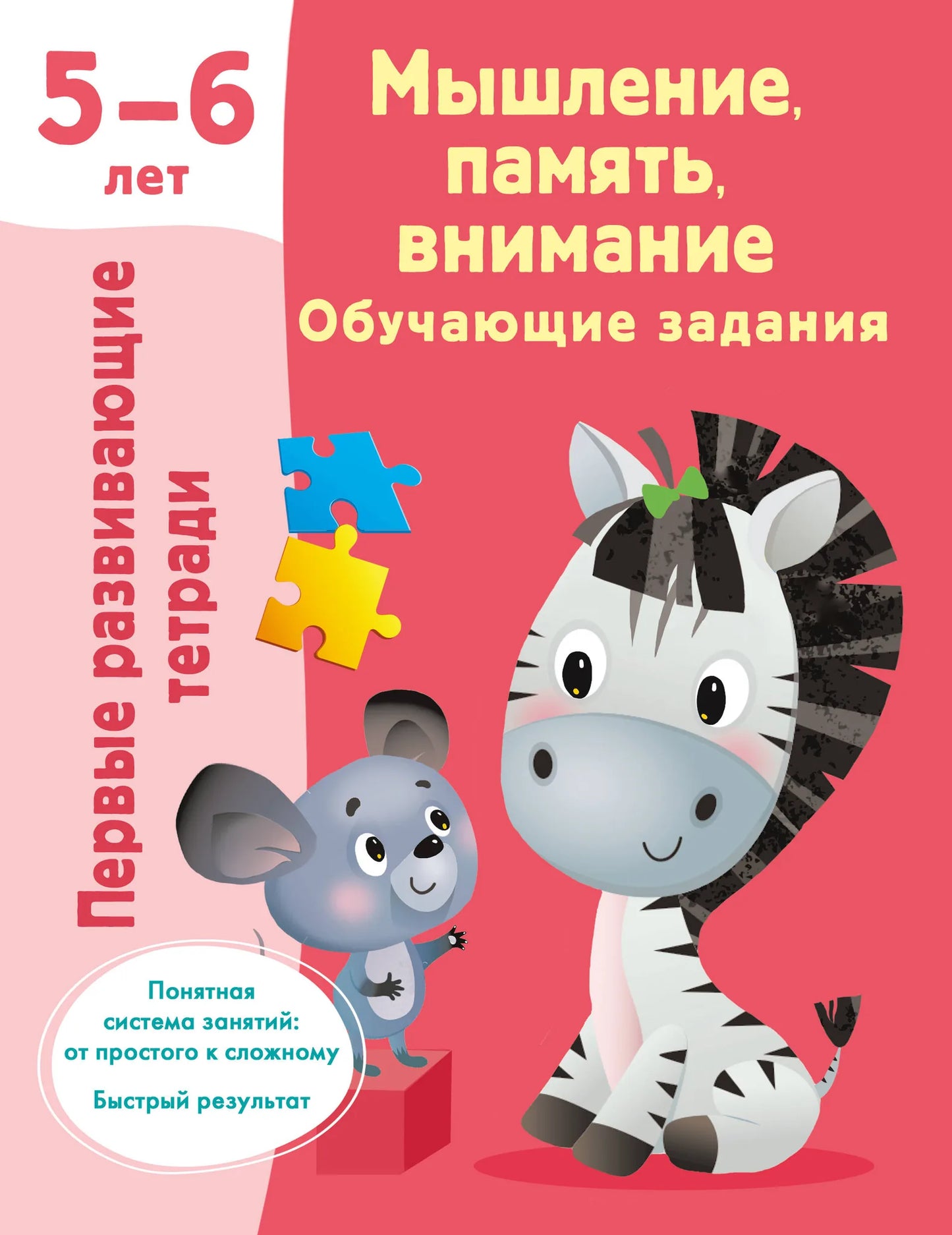 Детская обучающая книга "Мышление, память, внимание" для 5-6 лет, издание Sovabooks, иллюстрированное изображение.