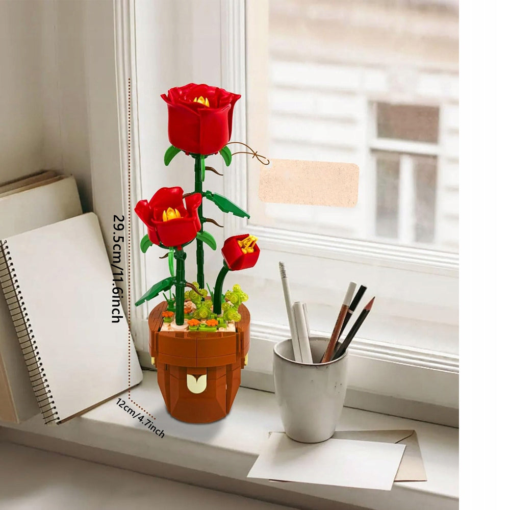Конструктор «Красные розы» — элегантная декоративная композиция в горшочке