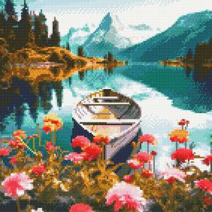 Алмазная мозаика Лодка на речке (40х50)