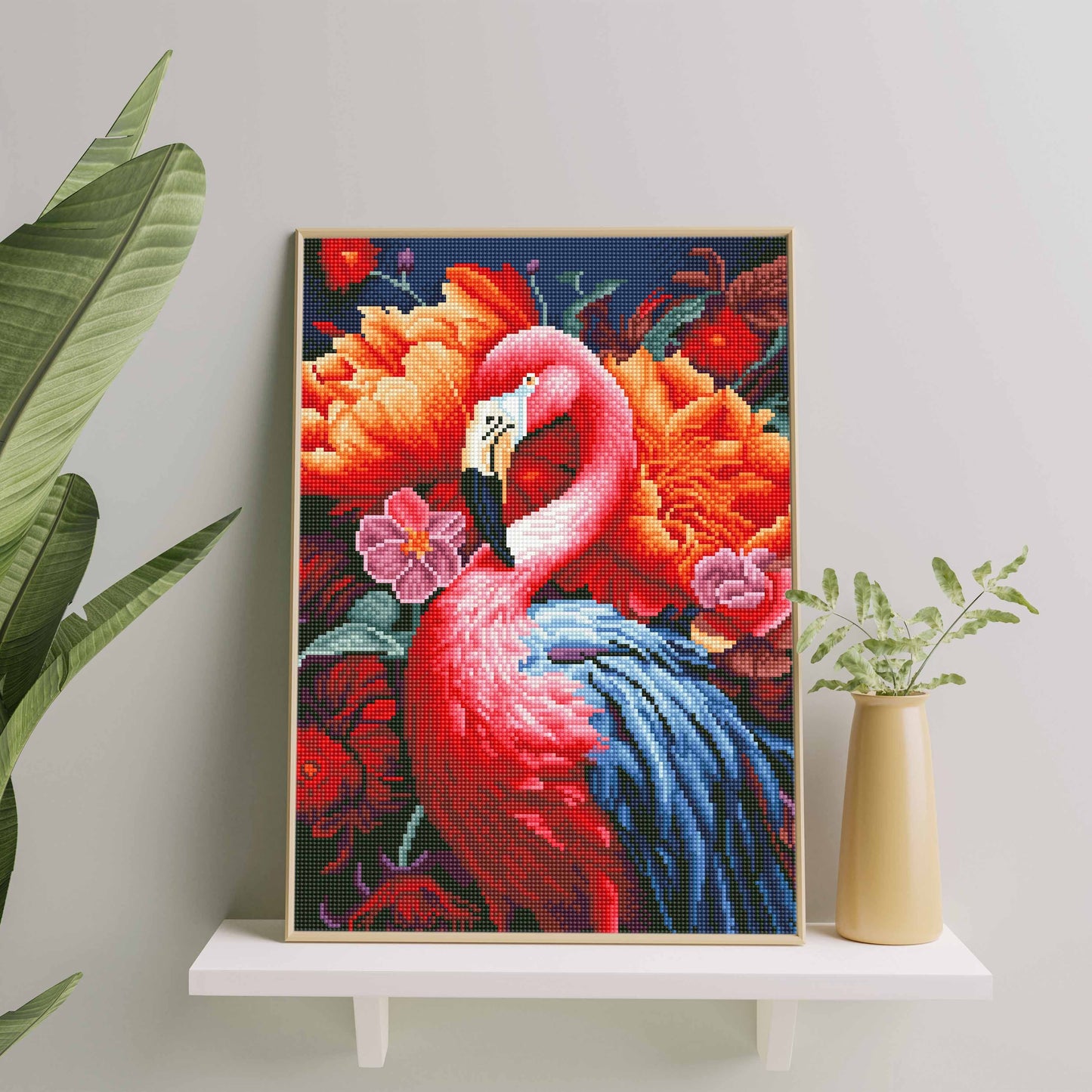 Алмазная мозаика Розовый фламинго от Sovabooks, 40x50 см, комплект для творчества, изображение яркого розового фламинго