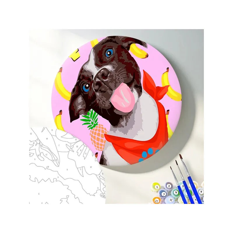 Круглая картина по номерам Собака-улыбка