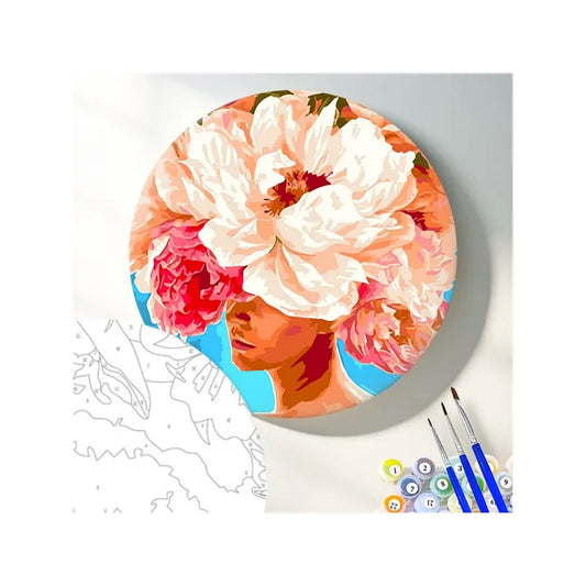 Круглая картина по номерам Пионы в твоих волосах