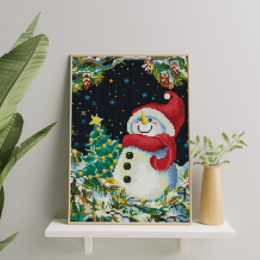 Алмазная мозаика Снеговик и новогодняя елка (30х40)