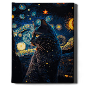 Картина по номерам Черная кошка и звезды