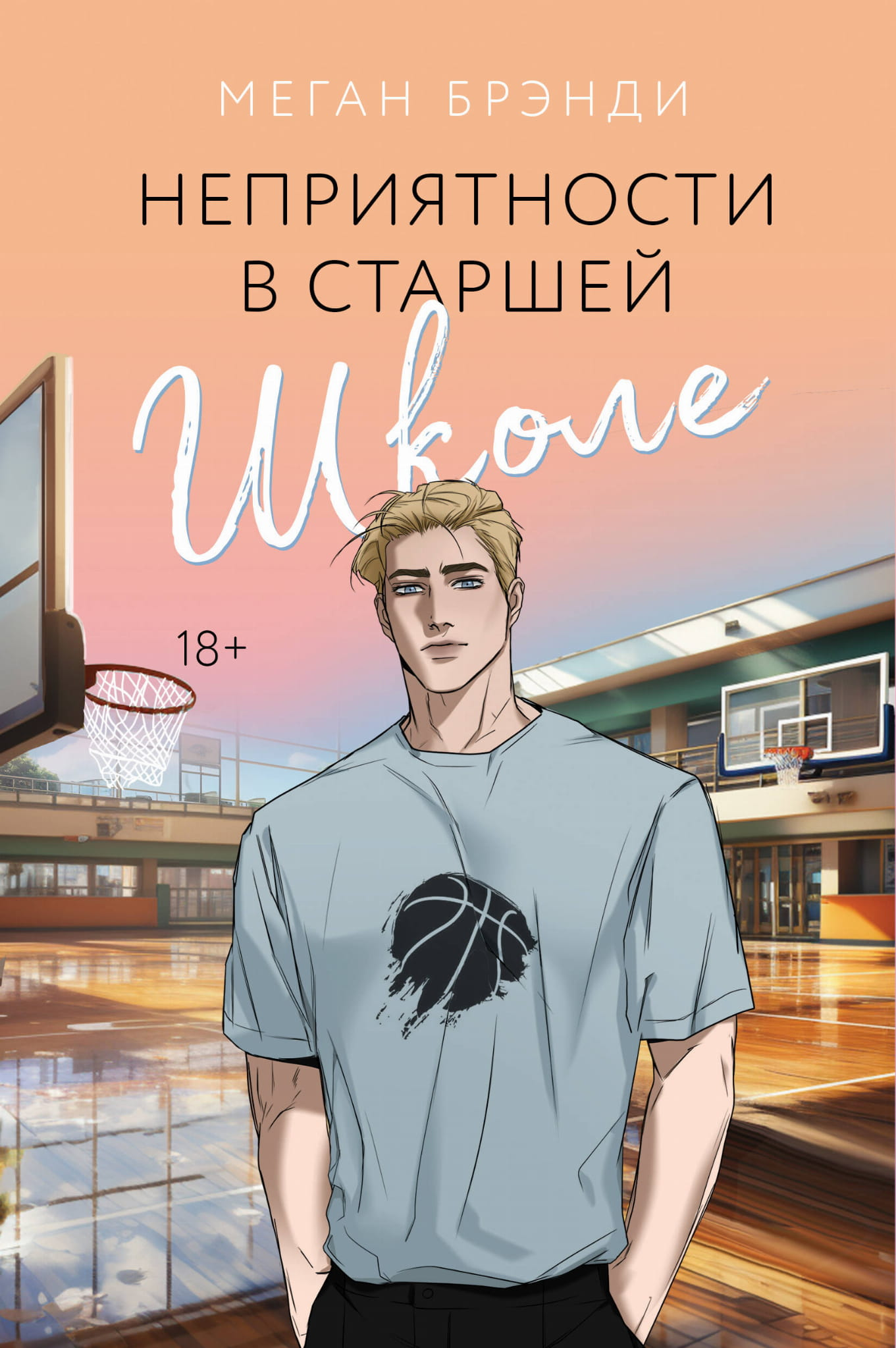 Обложка книги "Неприятности в старшей школе" российский роман о любви, изображение с ярким дизайном и названием.