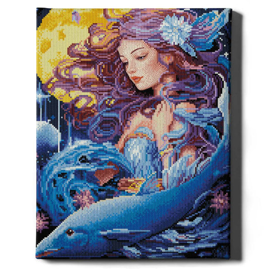 Алмазная мозаика Лунная Сирена Sovabooks 40x50 см, яркий художественный набор для творчества, изображение сирены на фоне луны.