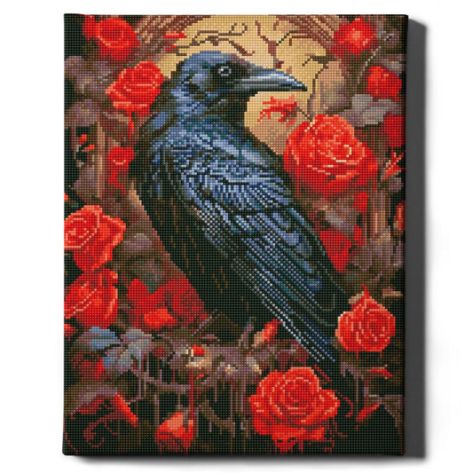 Алмазная мозаика Sovabooks "Ворона и роза" 40x50 см, набор для творчества с изображением вороны и розы.