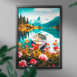 Алмазная мозаика Sovabooks Лодка на речке, художественный набор 40x50 см с изображением лодки на реке
