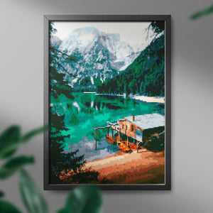 Алмазная мозаика Sovabooks "Изумрудное озеро" 40x50 см, набор для творчества с яркими алмазами и изображением озера