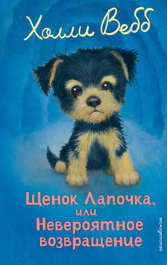Обложка детской книги "Щенок Лапочка, или Невероятное возвращение" от SOVABOOKS, яркое иллюстрированное изображение.
