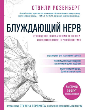 Книга "Блуждающий нерв" С. Розенберг о тревоге и восстановлении нервной системы, изображение обложки на белом фоне