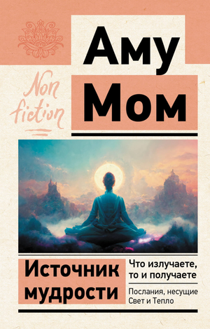 Книга "Источник мудрости. Что излучаете, то и получаете" Аму Мом, издания Sovabooks, обложка с духовным посланием и светом.