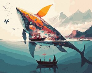 Картина по номерам Кит от Sovabooks, набор для творчества с изображением кита, включает краски и кисти для рисования.