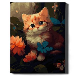Картина по номерам «Котик в лесу» от Sovabooks, набор для творчества с изображением милого котика в лесной обстановке.