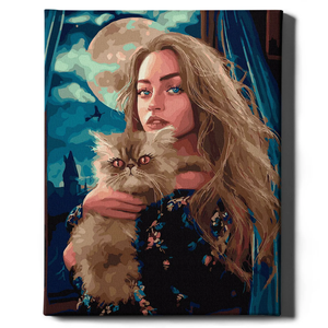 Картина по номерам Ведьма с котом от Sovabooks, художественный набор для творчества, изображение ведьмы с котом на холсте