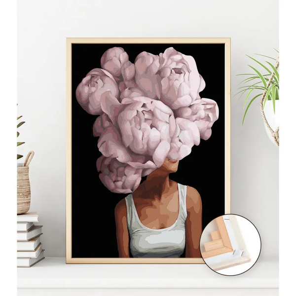 Картина по номерам Голова в цветах (Черное полотно)