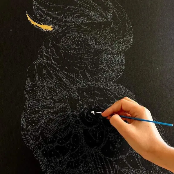 Картина по номерам Голова в цветах (Черное полотно)