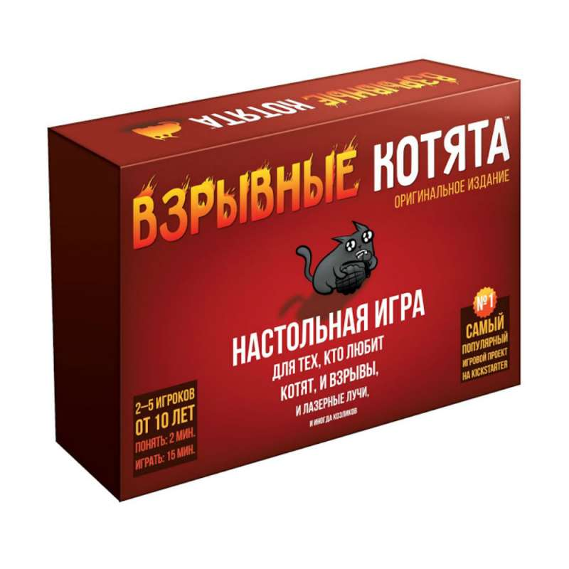 Карточная игра Взрывные котята от SOVABOOKS, изображение карты с ярким дизайном и изображением котят.
