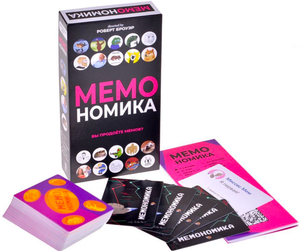 Настольная игра Мемономика от Sovabooks для вечеринок и развлечений, изображение коробки и игрового поля.