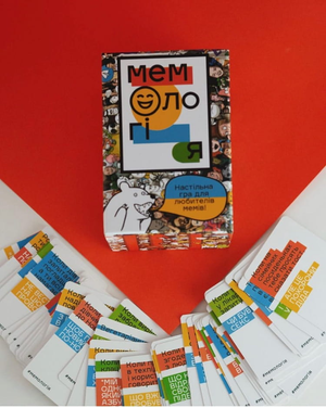 Настольная игра Мемологія от Sovabooks для вечеринок и игр с друзьями, изображение коробки и игрового поля