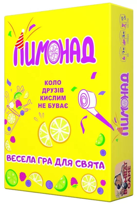 Настільна гра Лимонад від SOVABOOKS, яскрава коробка з ігровим полем і фігурками для сімейної гри