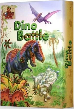 Настольная игра Дино Батл от Sovabooks для семейных развлечений, изображение коробки и игровых компонентов
