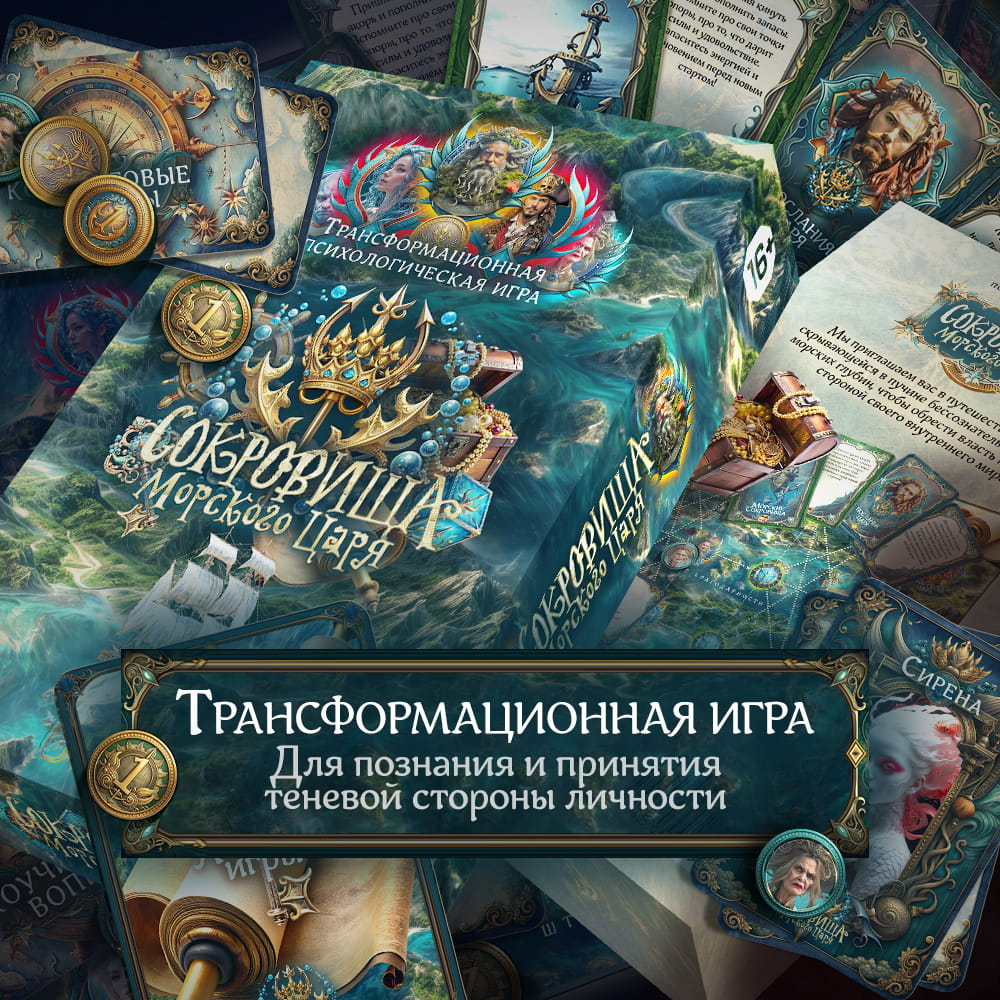 Метафорические карты для психологической игры "Сокровища морского царя" от SOVABOOKS, изображение на белом фоне