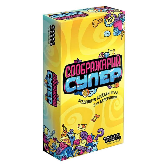 Настольная игра "Соображарий Супер" от SOVABOOKS для развития словесных навыков и логики, изображение коробки и компонентов.