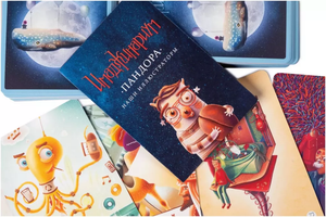 Настольная игра Имаджинариум: Пандора от Sovabooks, изображение коробки и элементов дополнения для вечеринок и творчества