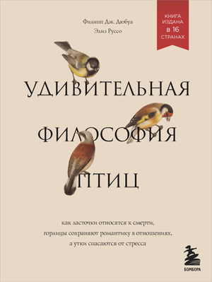 Обложка книги "Удивительная философия птиц" от Sovabooks, изображение с названием и иллюстрациями птиц.