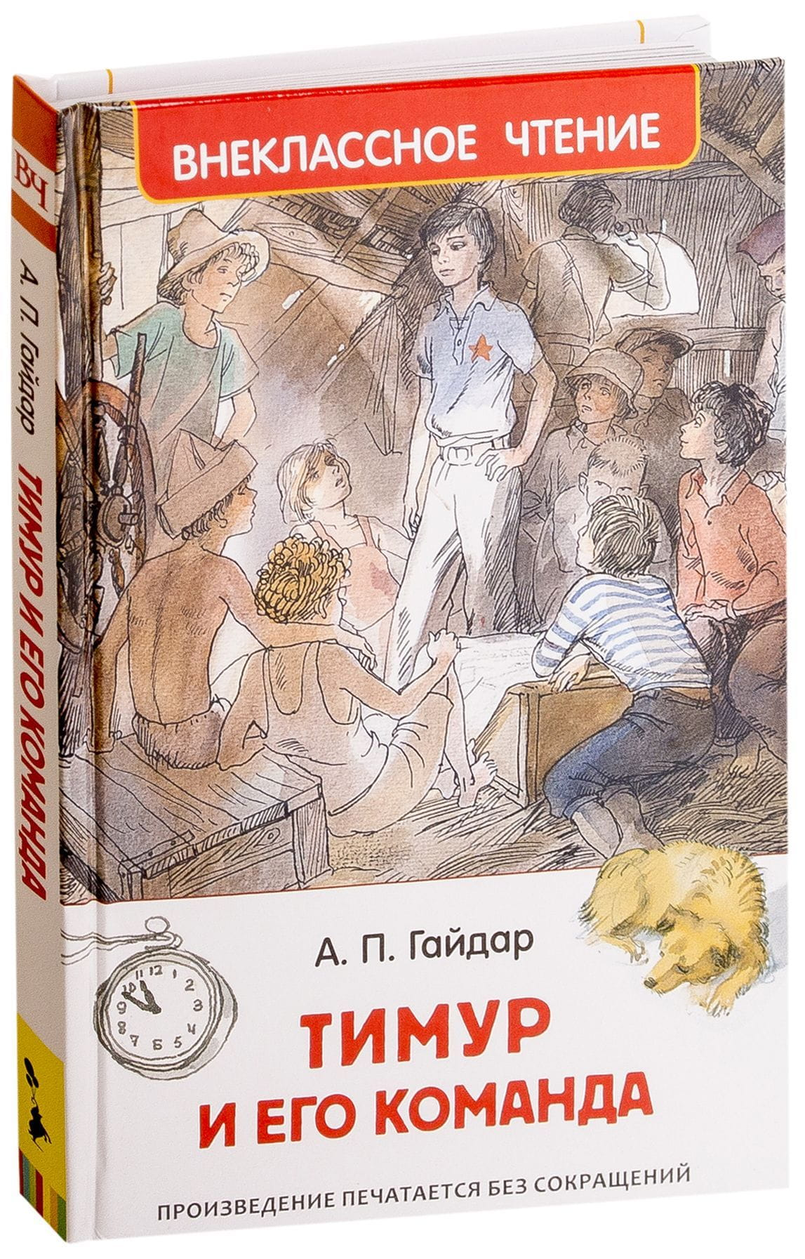 Детская книга «Тимур и его команда» от SOVABOOKS, яркая обложка с изображением героев и название на русском языке.