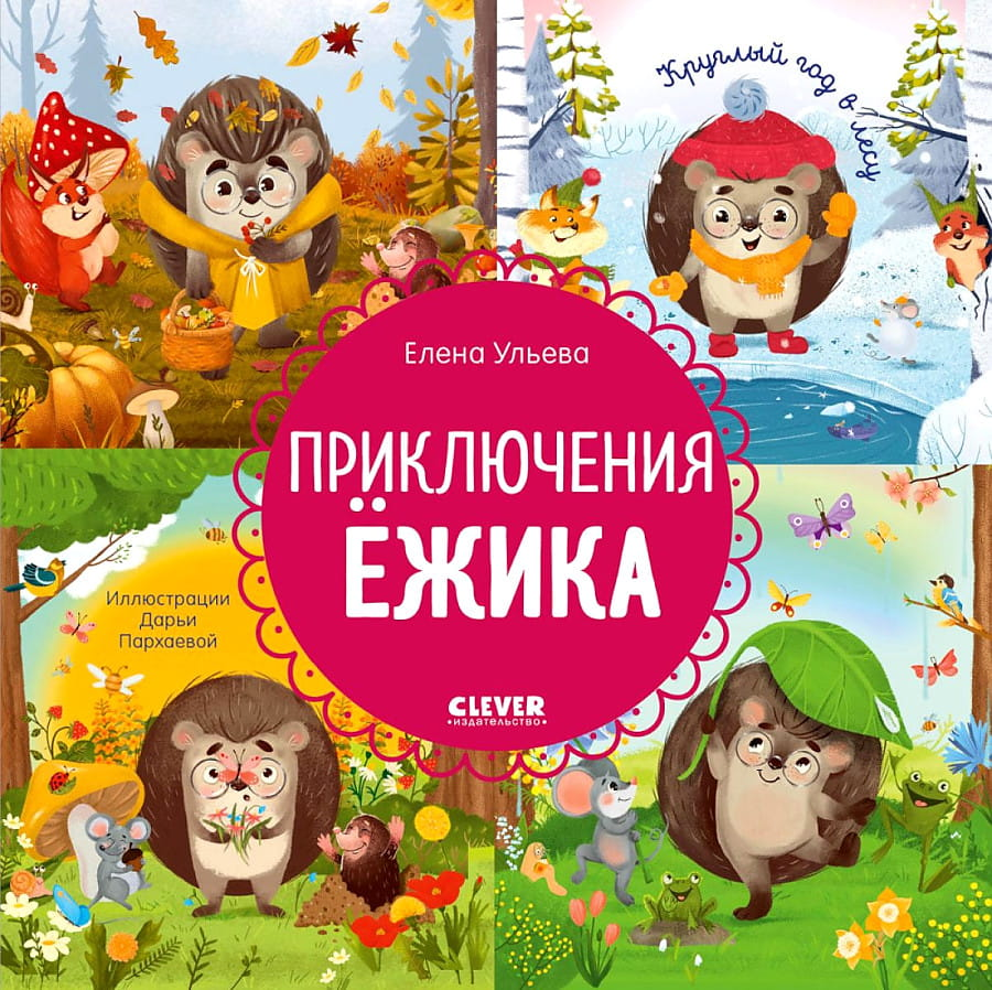Детская книга "Приключения Ёжика. Круглый год в лесу" от Sovabooks, иллюстрации на обложке, яркий дизайн