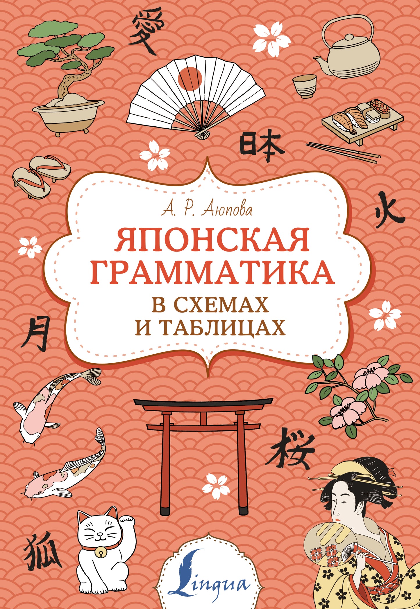 Книга "Японская грамматика в схемах и таблицах" Sovabooks для изучения японского языка, открытая страница с таблицами.